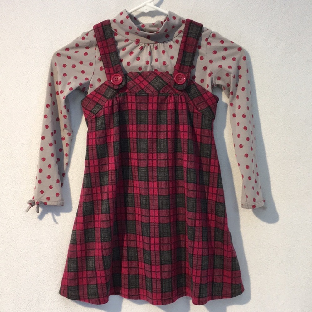 Raspberry plaid and fall apple girl jumper & top